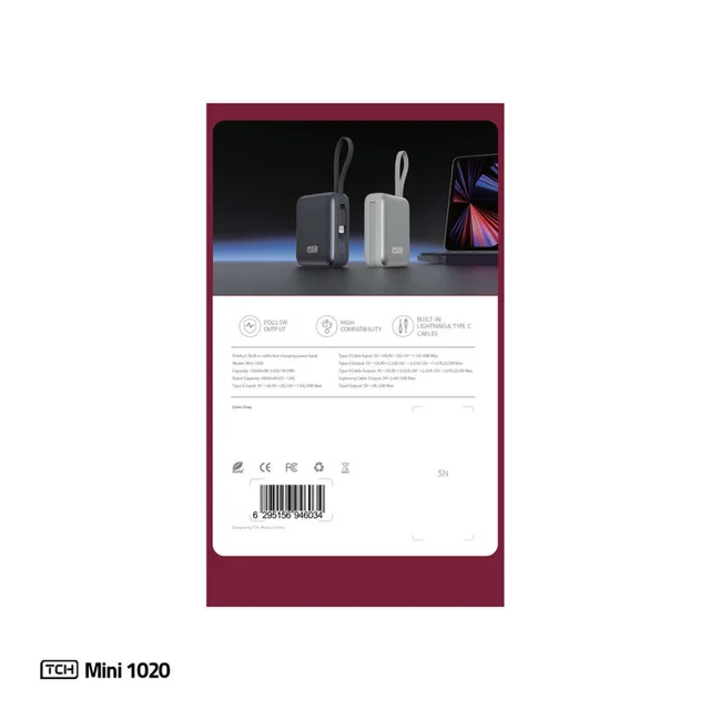 پاوربانک 22.5 وات تی سی اچ مدل Mini 1020 ظرفیت 10000 میلیآمپرساعت به همراه کابل تبدیل USB 101731643