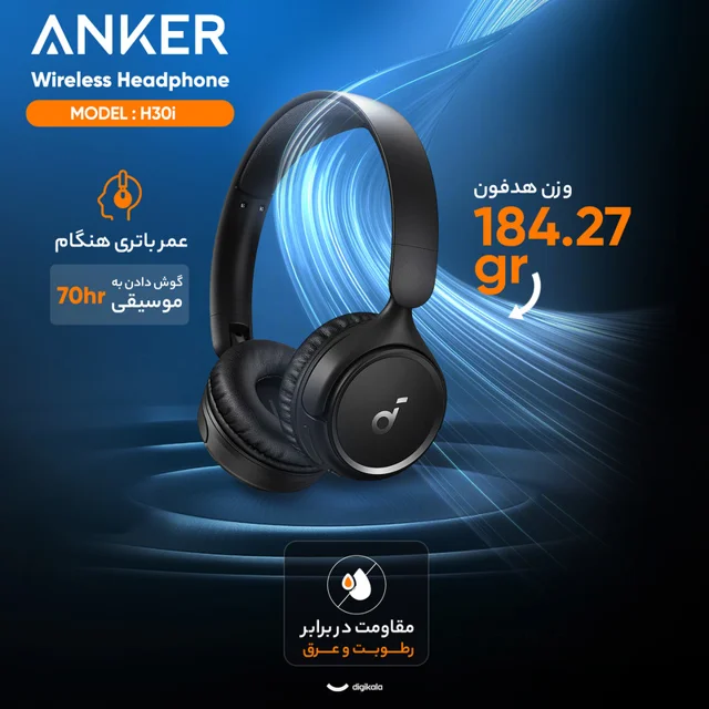هدفون بلوتوثی انکر مدل Soundcore H30i بدون قابلیت نویز کنسلینگ، درگاه شارژ USB Type-C، دار 101731531
