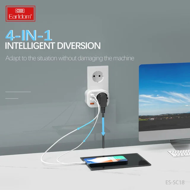 تبدیل دیواری و شارژر ارلدام مدل  4IN1 SC18 101711248